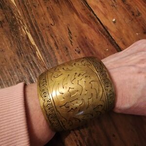 Vintage-Style Brass Calligraphy Cuff Bracelet